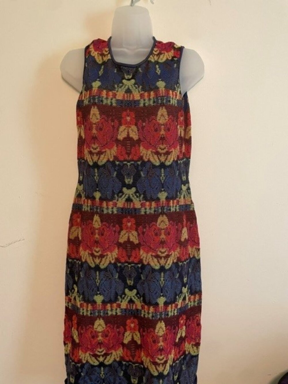 Missoni Red, Blue & Yellow Patterned Sleeveless Mini Dress with Slip Lining